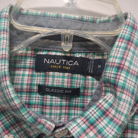 Nautica Mens Medium Plaid Checkered Button Up Short Sleeve Shirt 100% Cotton - Picture 3 of 7